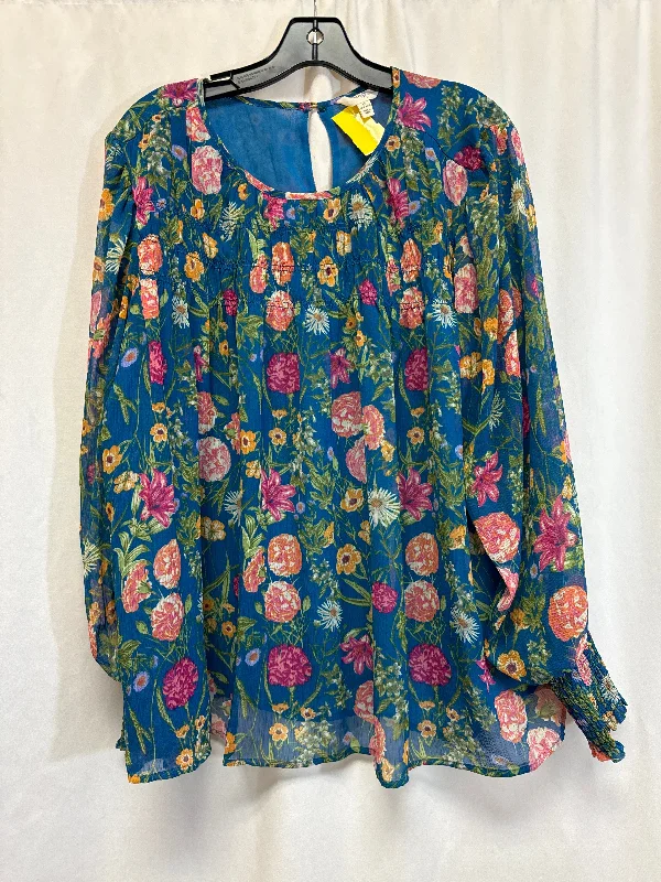 Tunic Long Sleeve By Terra & Sky In Blue, Size: 1x