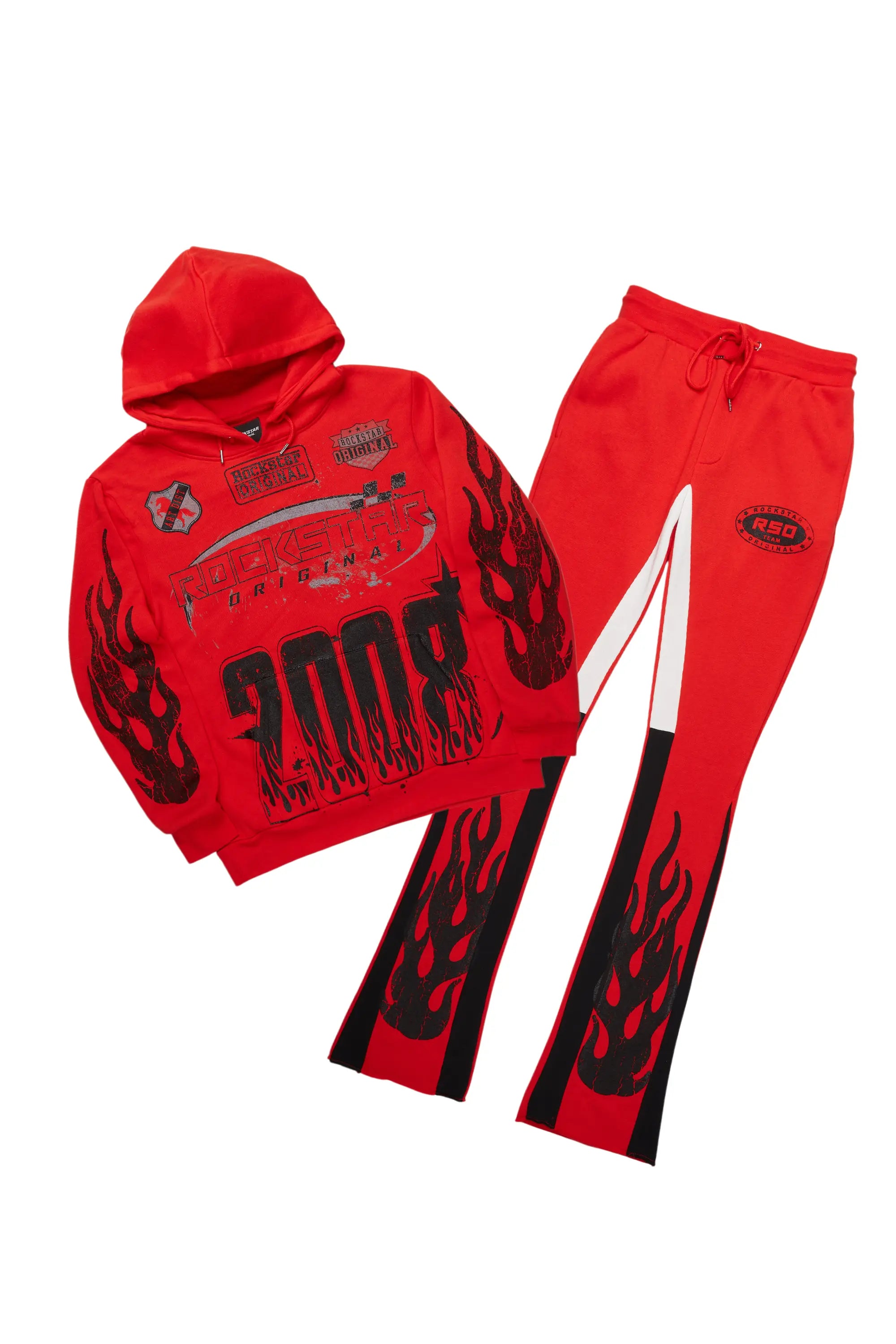 Amos Red Hoodie/Stacked Flare Track Set