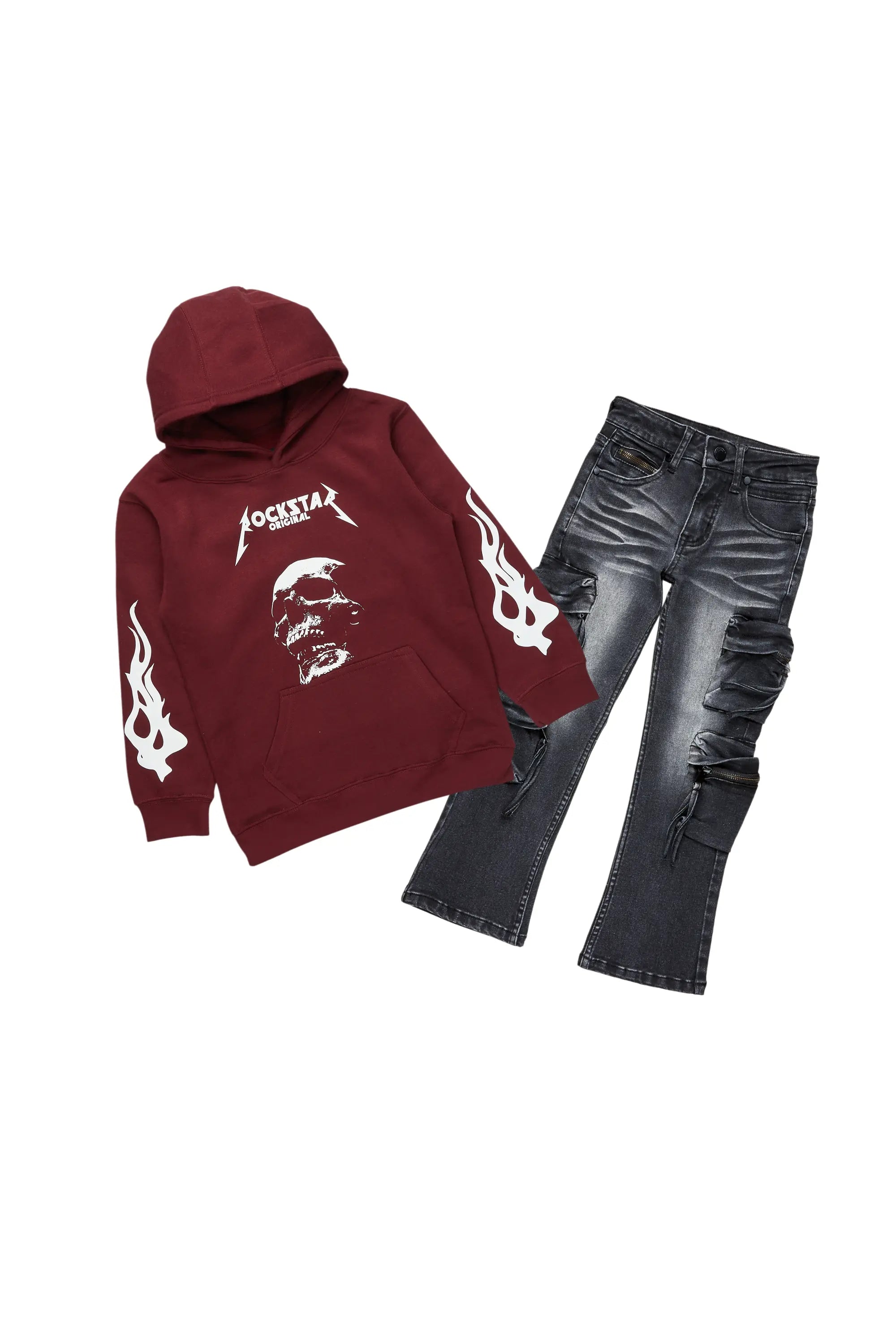 Boys Fidel Maroon Hoodie/Slim Fit Jean Set