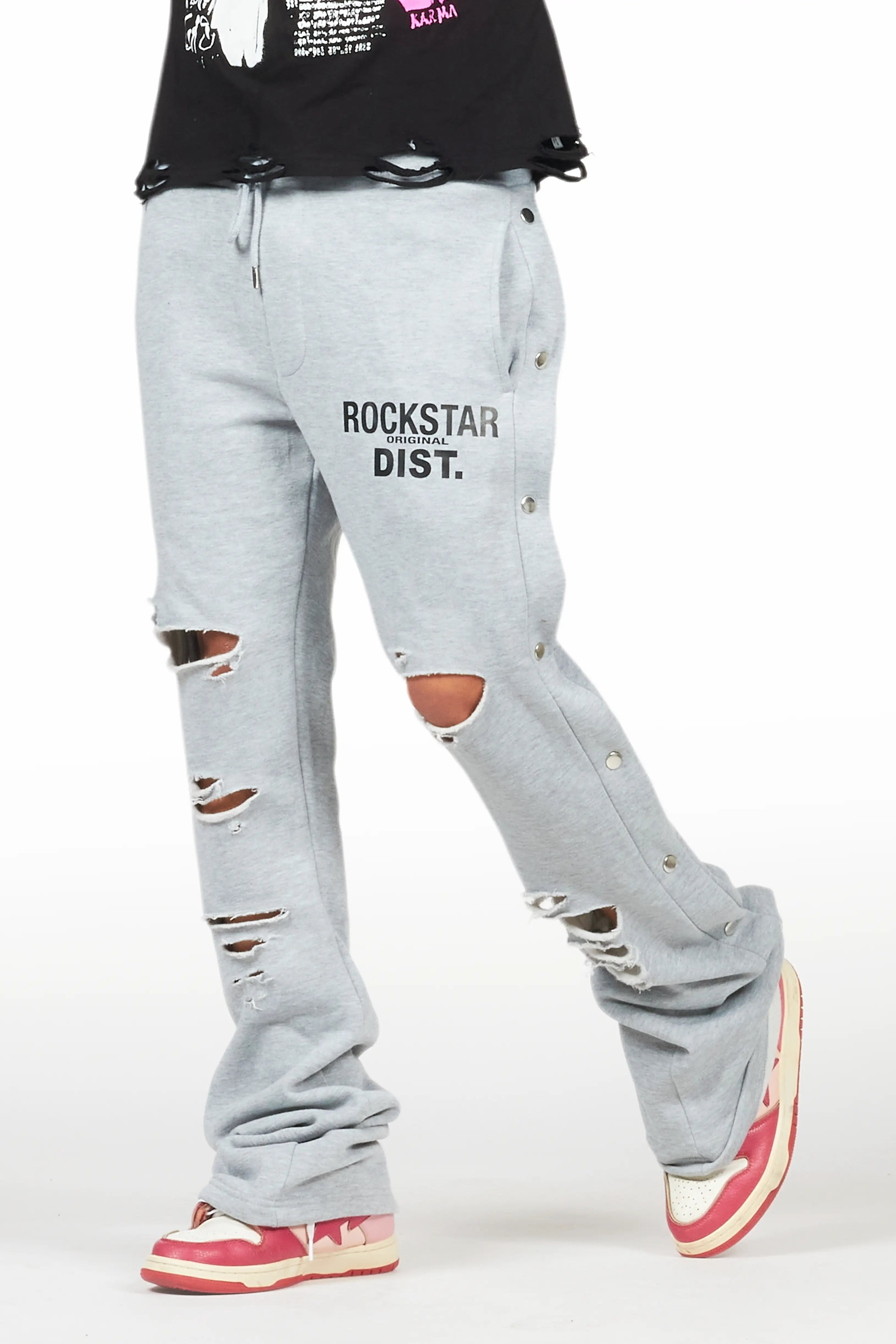 Chance Heather Grey Baggy Snap Button Pant